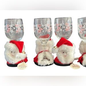 Festive Santa Wine Glass Set with wearable Santa coasters